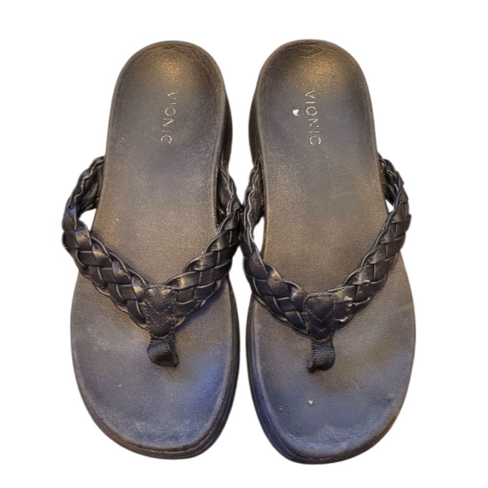 Vionic Kenji Black Braided Flip Flop Sandals Size US 9
